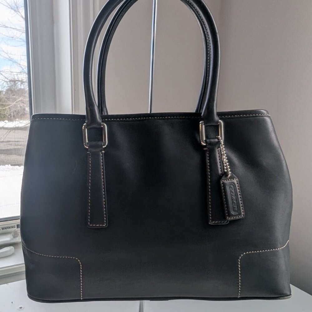 Coach Black Leather Satchel with Contrast Stitching